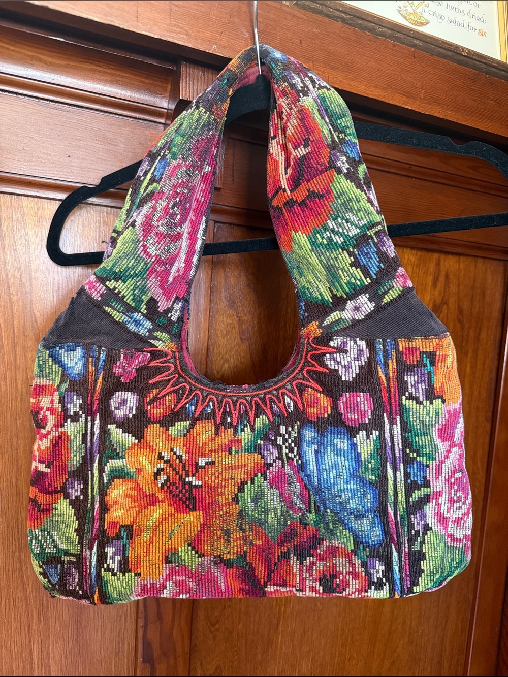 One of a Kind Vintage Handmade Tapestry Colorful Floral Shoulder Bag